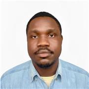 A focused individual helping people learn English virtually.